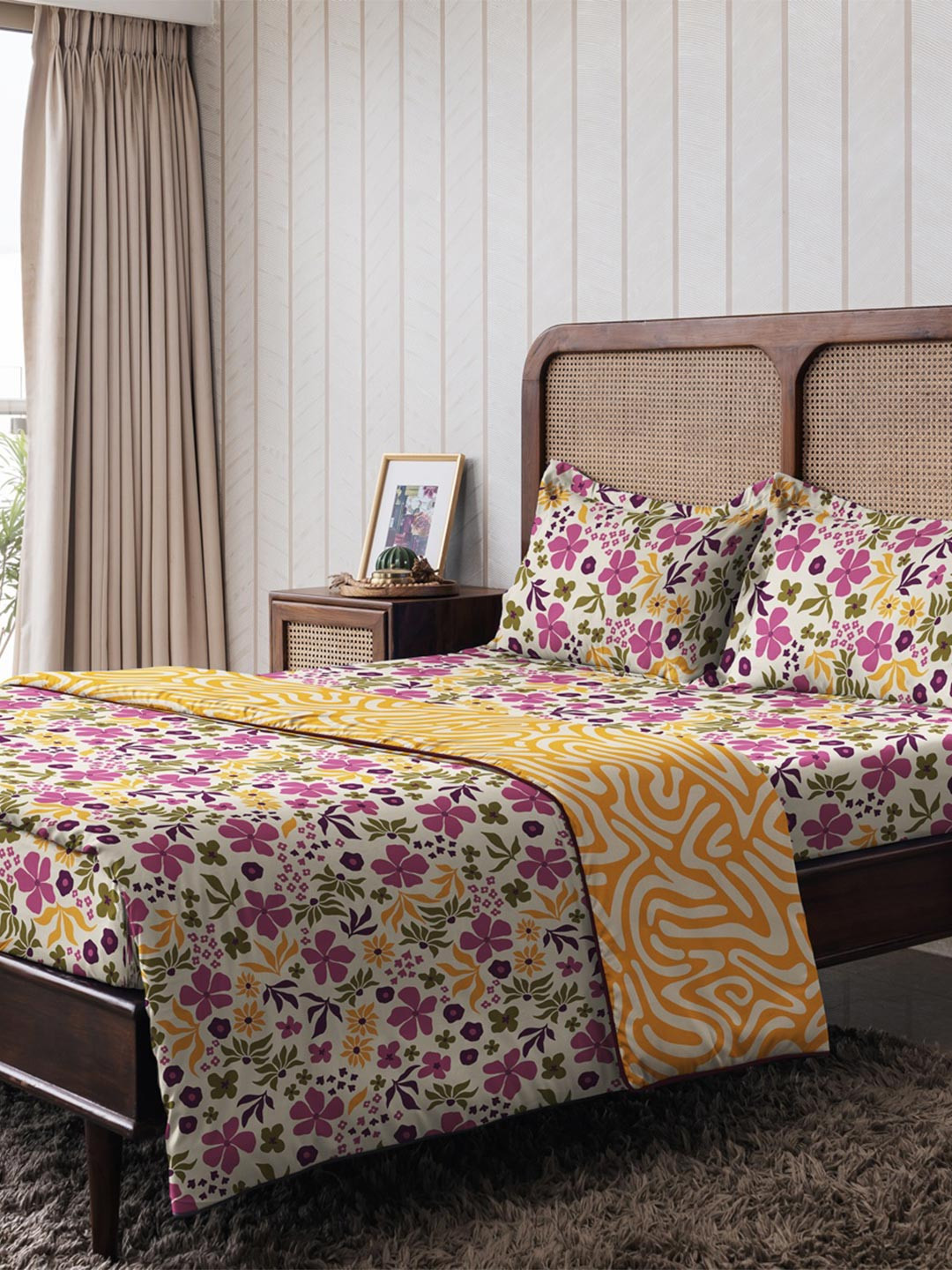 The Happy Pod Pink & Yellow Floral Summer Double Bed Dohar