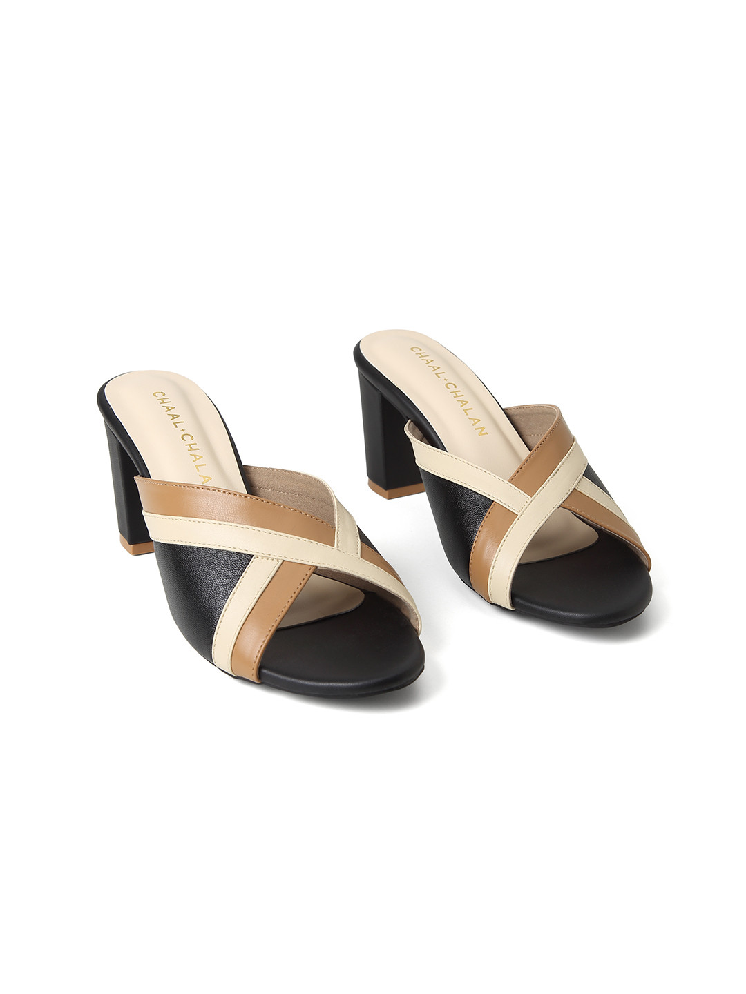 CHAAL CHALAN Kaeli Black Block Heels Sandals