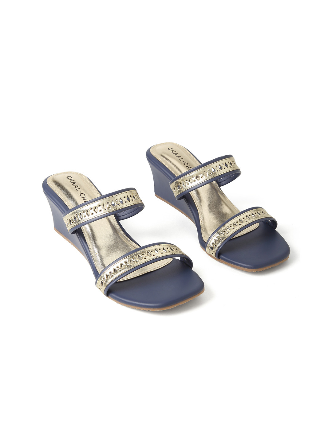 CHAAL CHALAN Nazia Blue Wedges