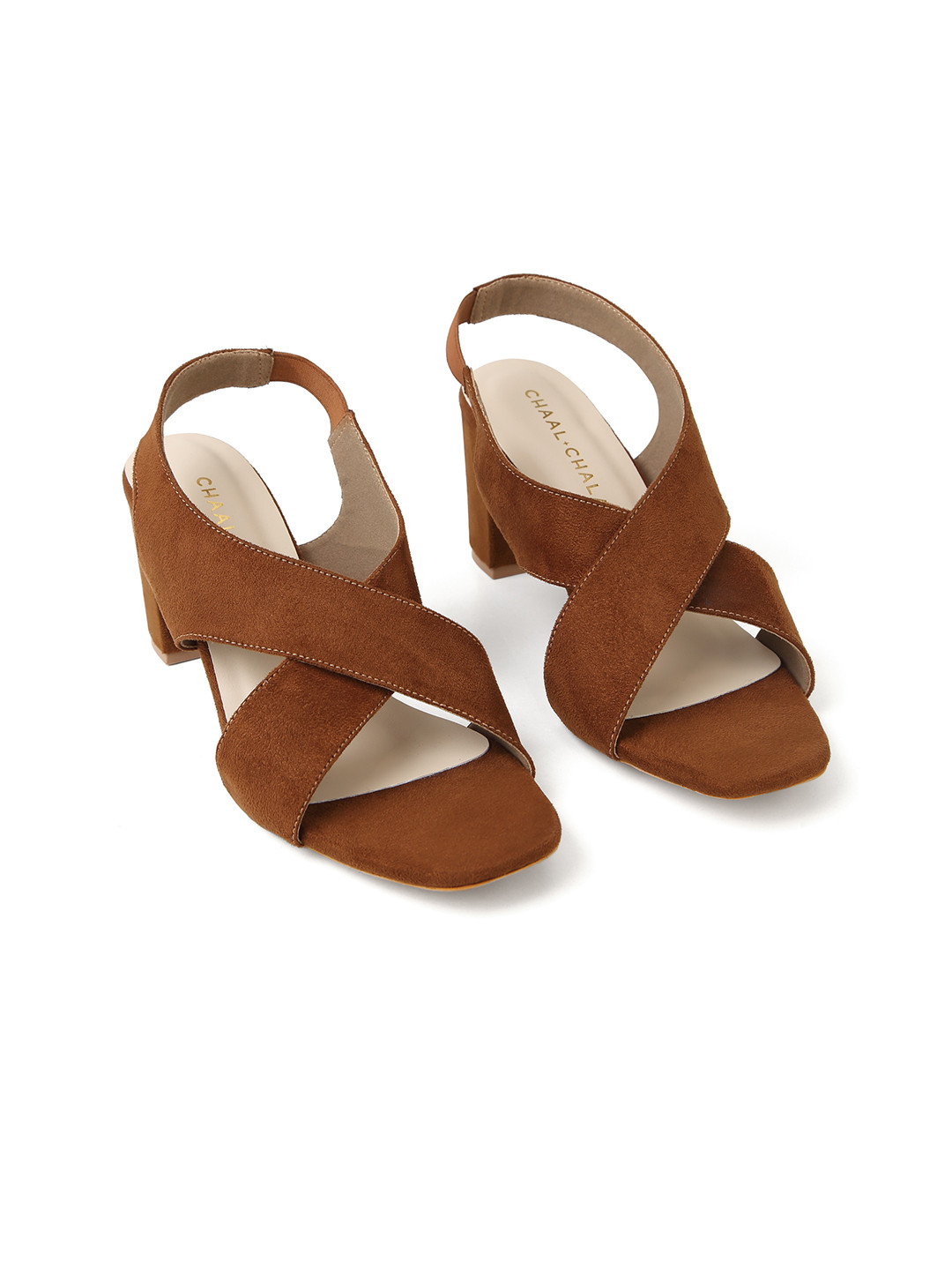 CHAAL CHALAN Velve Brown Block Heels