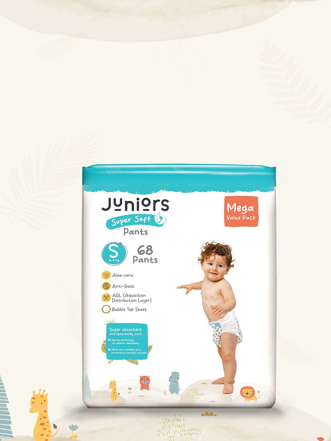 Juniors by Babyshop Super Soft Anti-Rash Diaper Pants With Aloevera - S - 68 Pcs