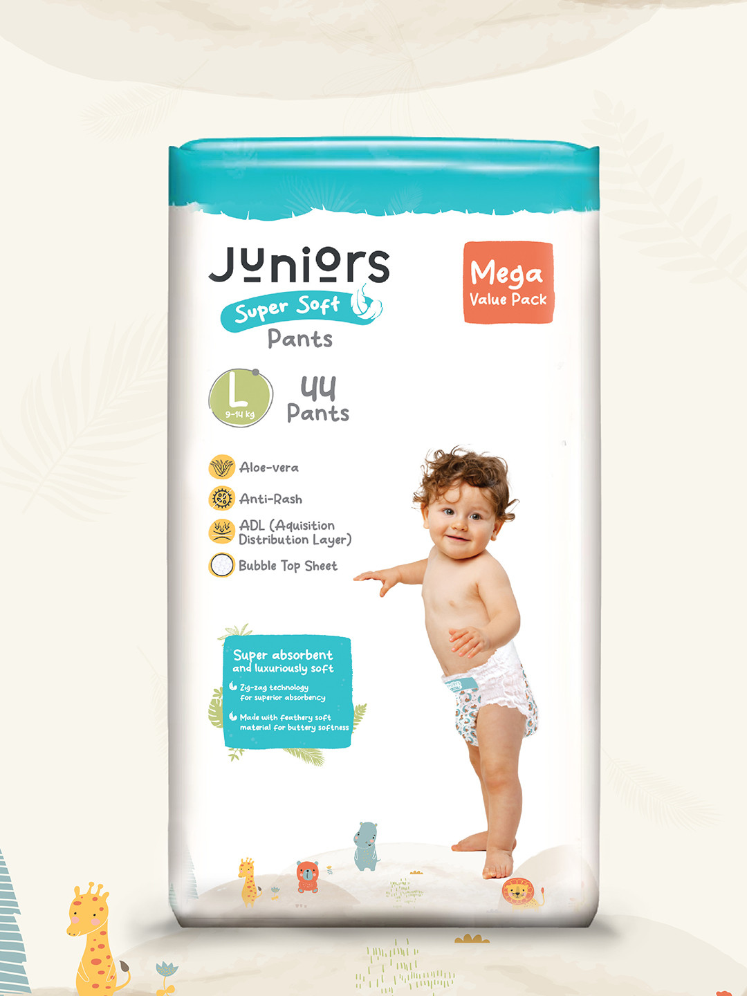 Juniors by Babyshop Anti Rash Super Soft Cotton Diaper Pants - L - 44 Pcs