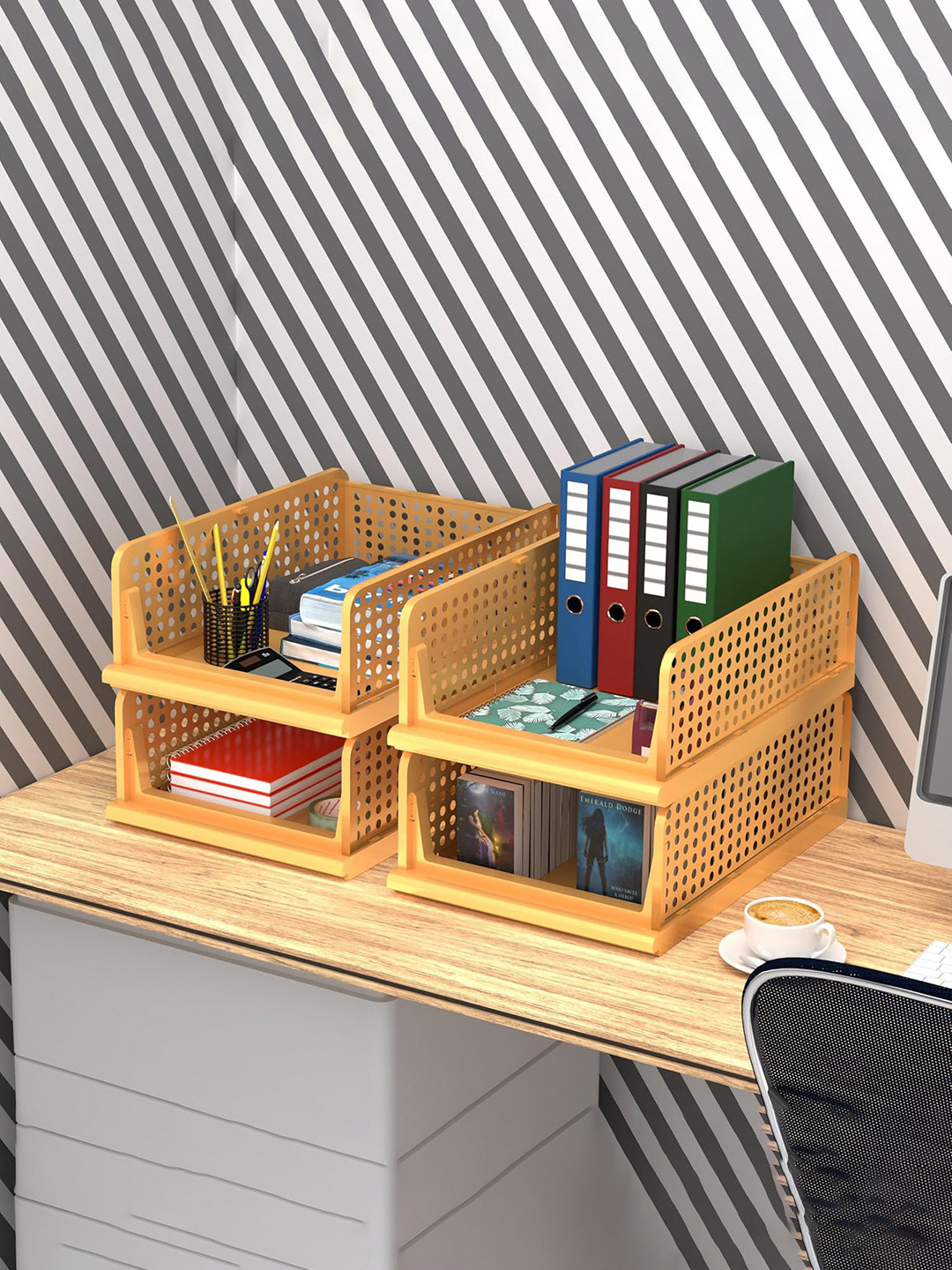 Myntra Elegant Homes Orange 4 Pieces Hollow Design Foldable Drawer Organisers