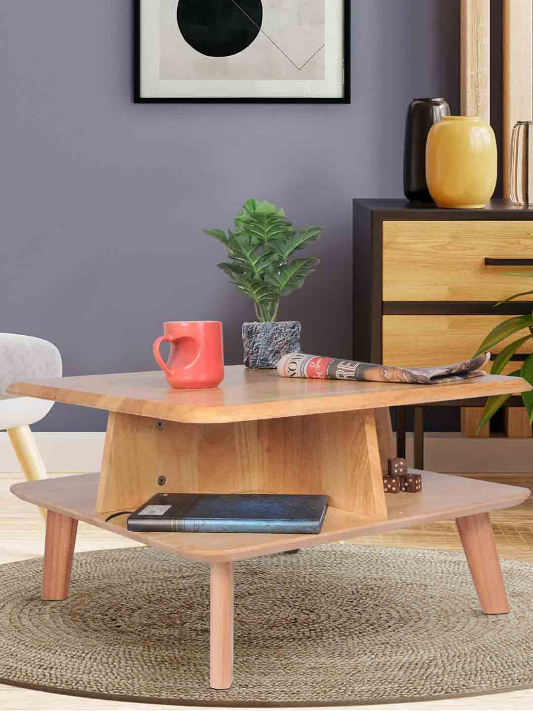 GUDSMITH Beige Wooden Square Shaped Coffee Table