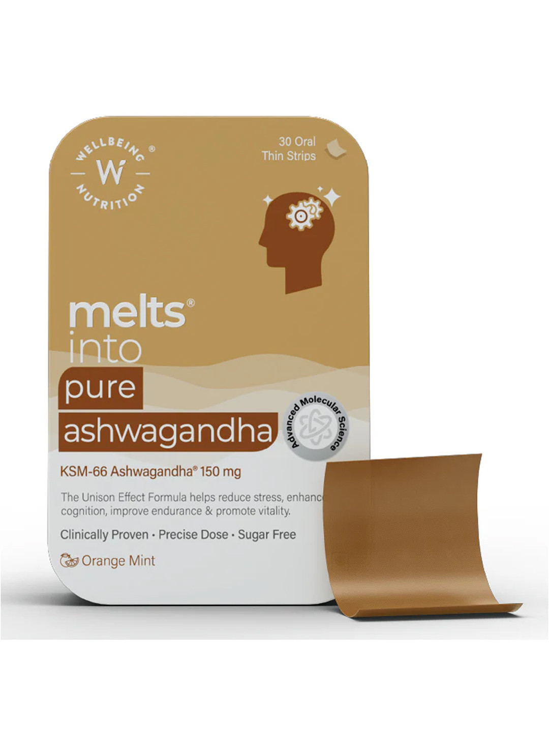 Wellbeing Nutrition Melts Pure Ashwagandha KSM-66 Oral Strips - 30 Strips - Orange
