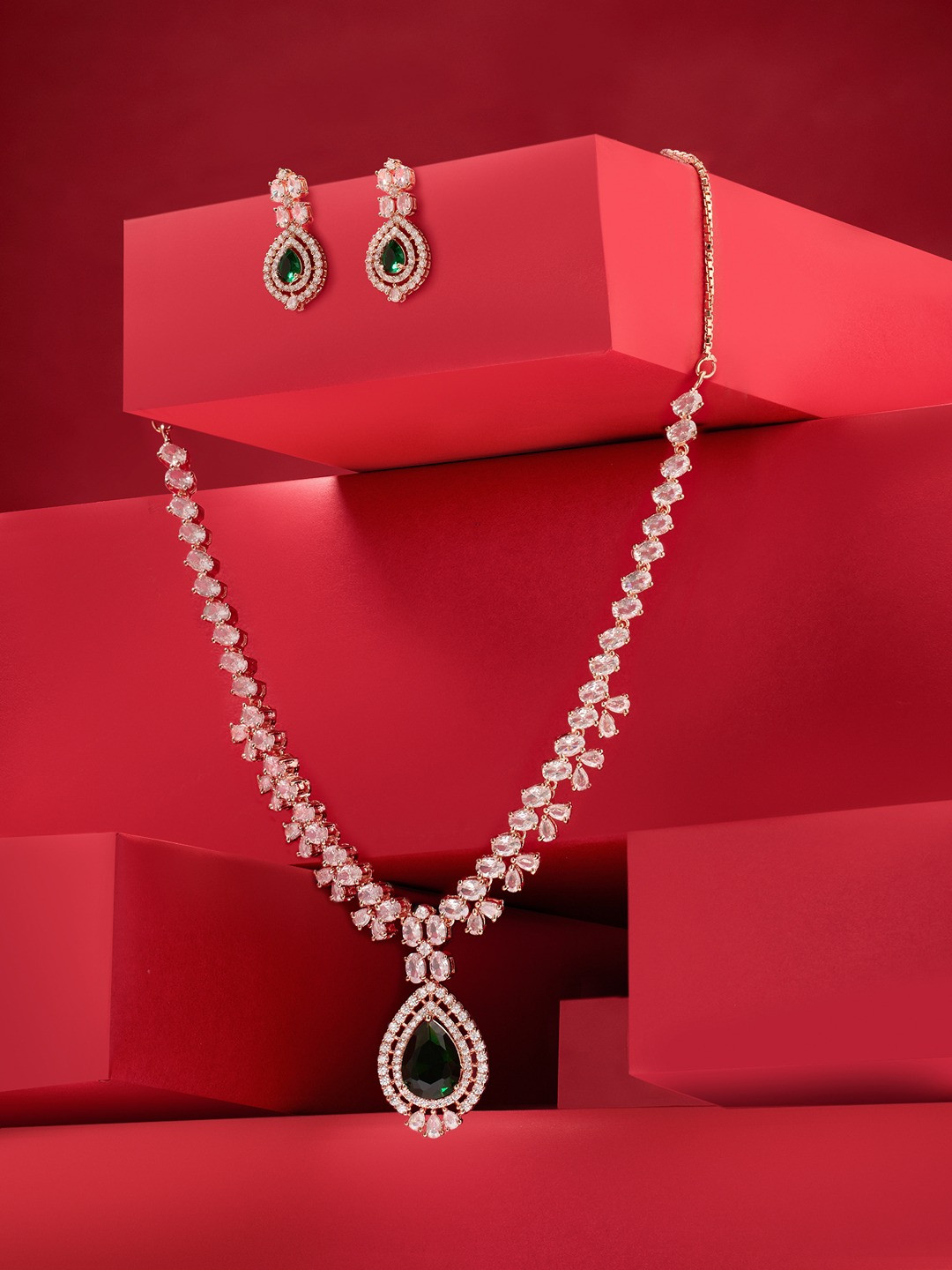 Zaveri Pearls Rose Gold-Plated Cubic Zircoina Studded Jewellery Set