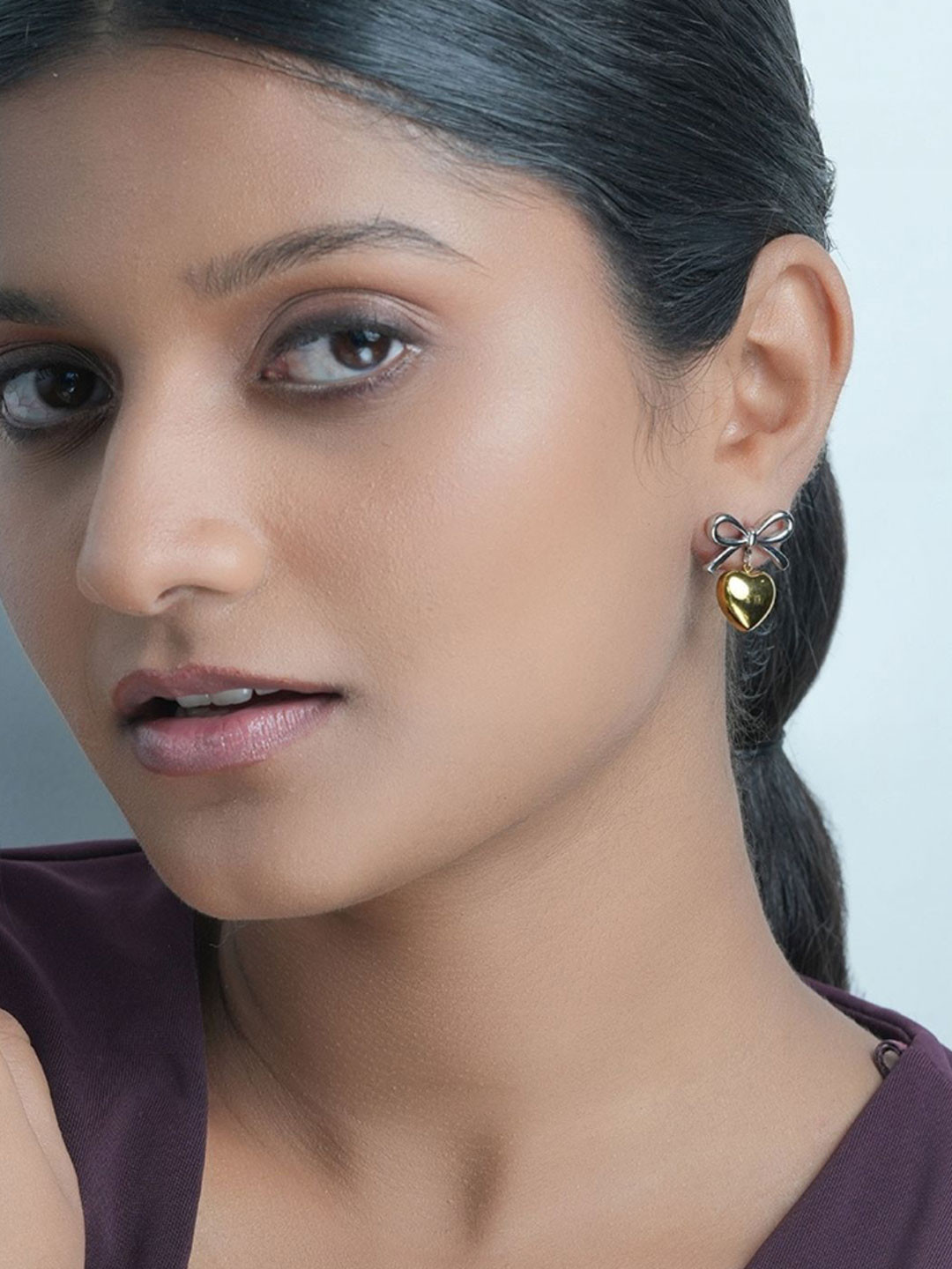 AQUASTREET 18K Gold & Silver Plated Two Toned Waterproof Anti-Tarnish Bow and Heart Drops