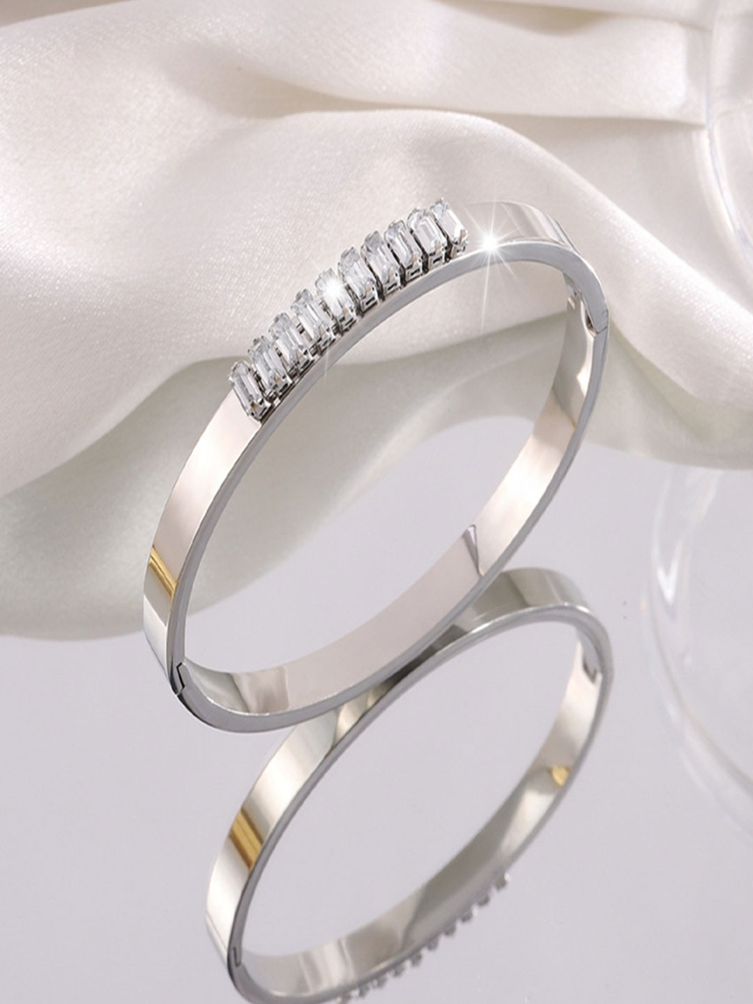 AQUASTREET 18K Silver Plated Waterproof Anti-Tarnish Tennis Zircon Bangle Bracelet