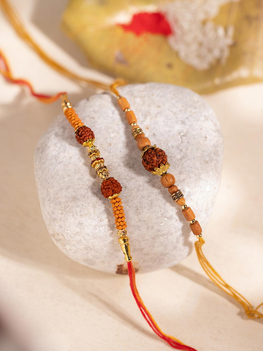 Voylla Set Of 2 Sacred Rudraksha Stone Studded & Beaded Thread Rakhis