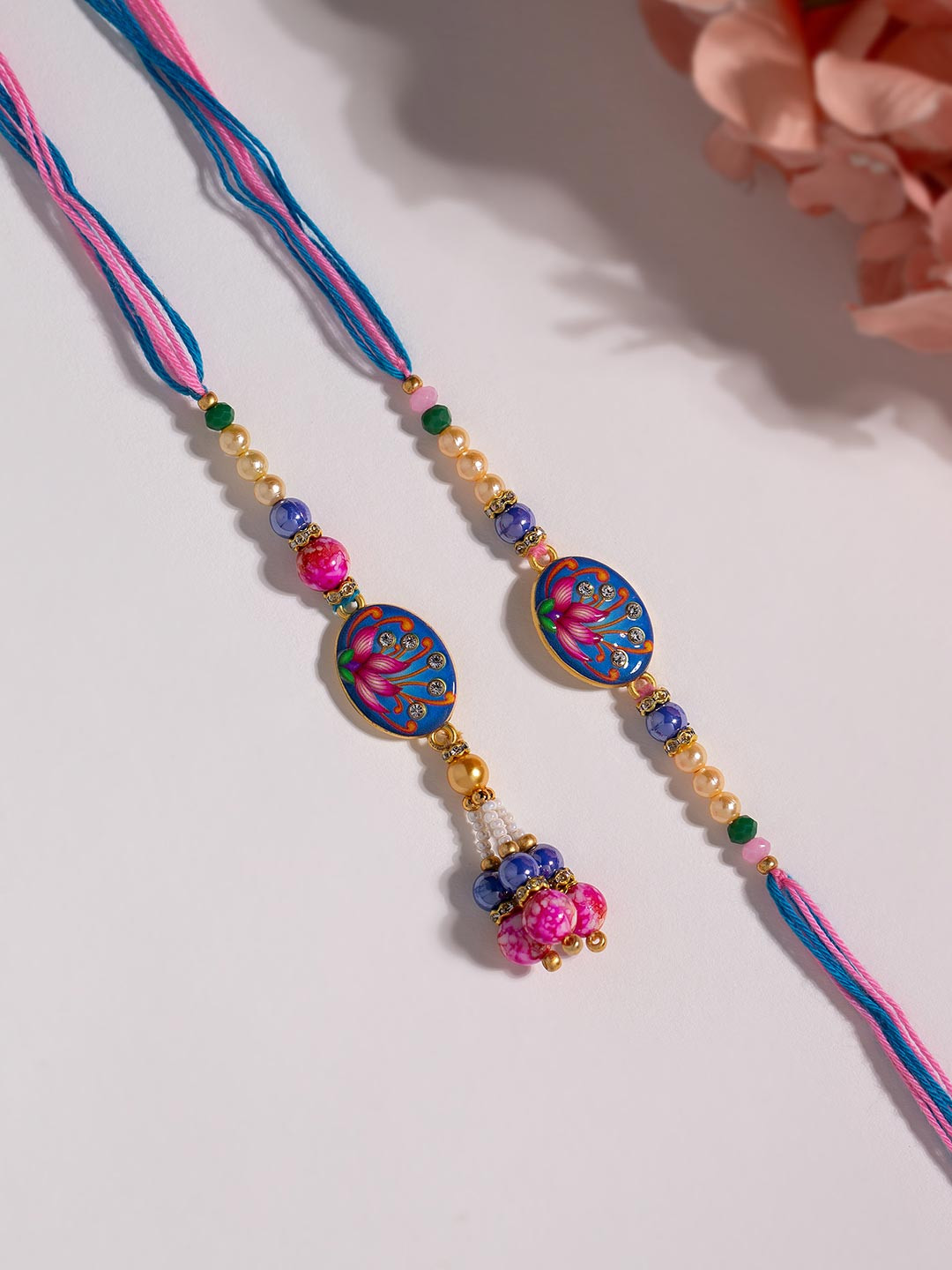 Voylla Enameled Floral Bhaiya Bhabhi Rakhi Set