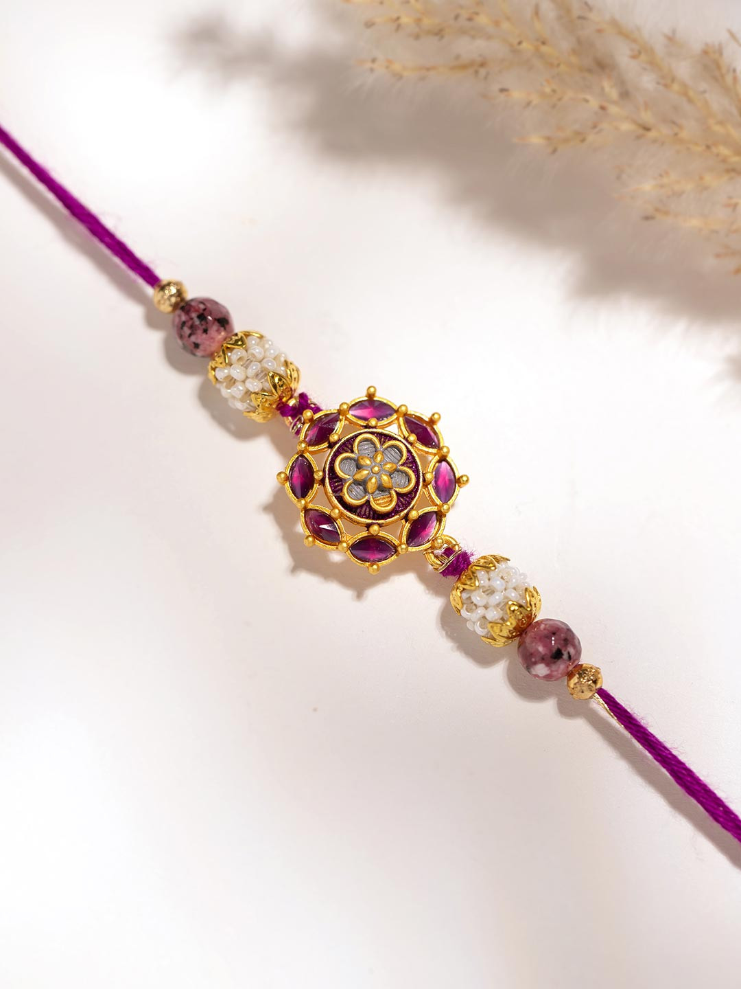 Voylla Regal Bloom Stone Floral Thread Rakhi