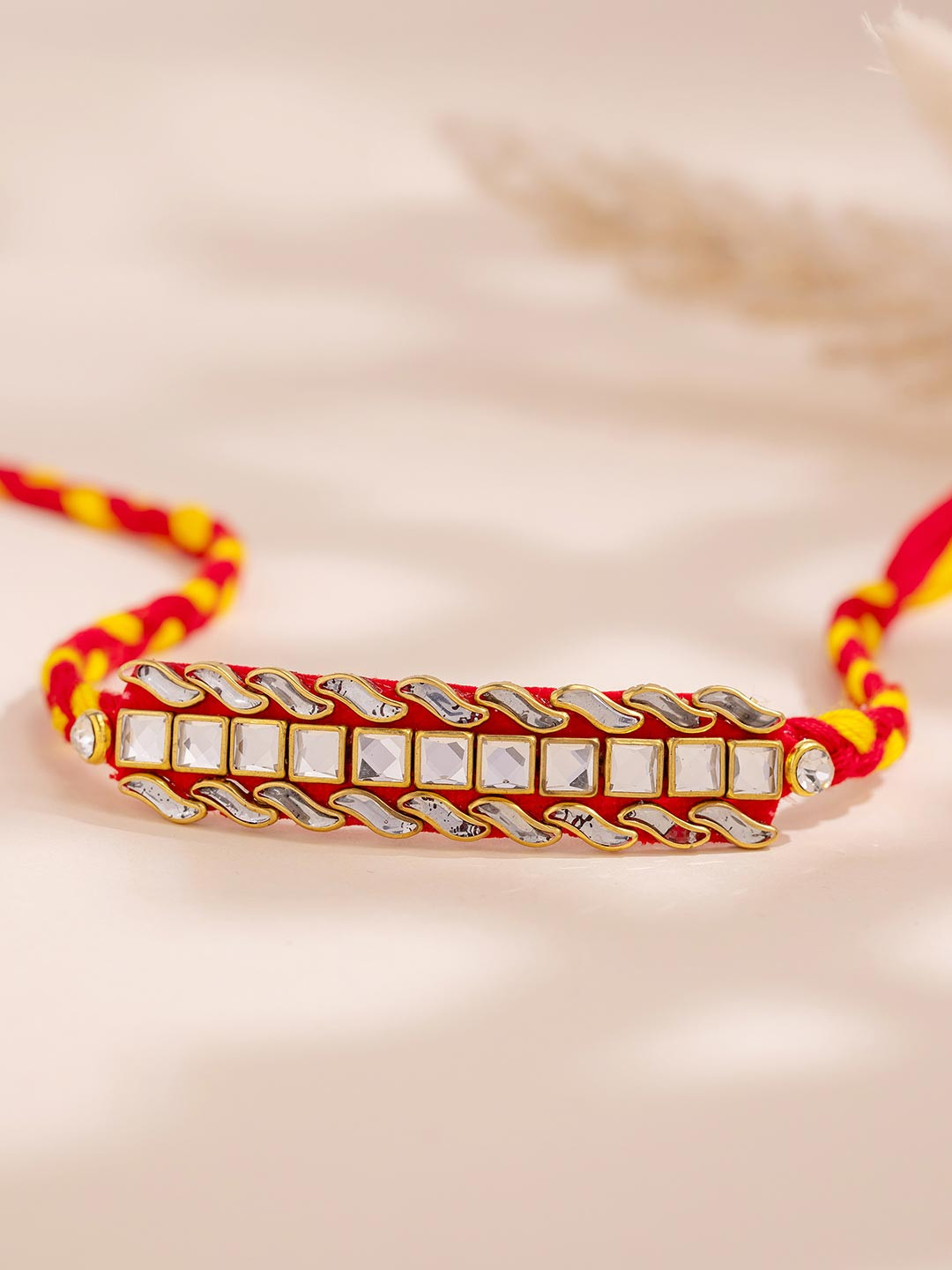 Elegant Kundan Polki Thread Rakhi For Brother