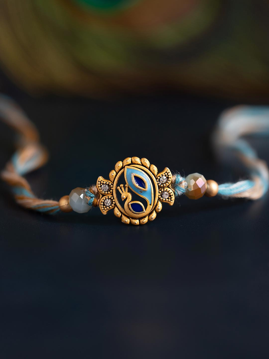 Voylla Graceful Peacock Designer Beaded Thread Rakhi