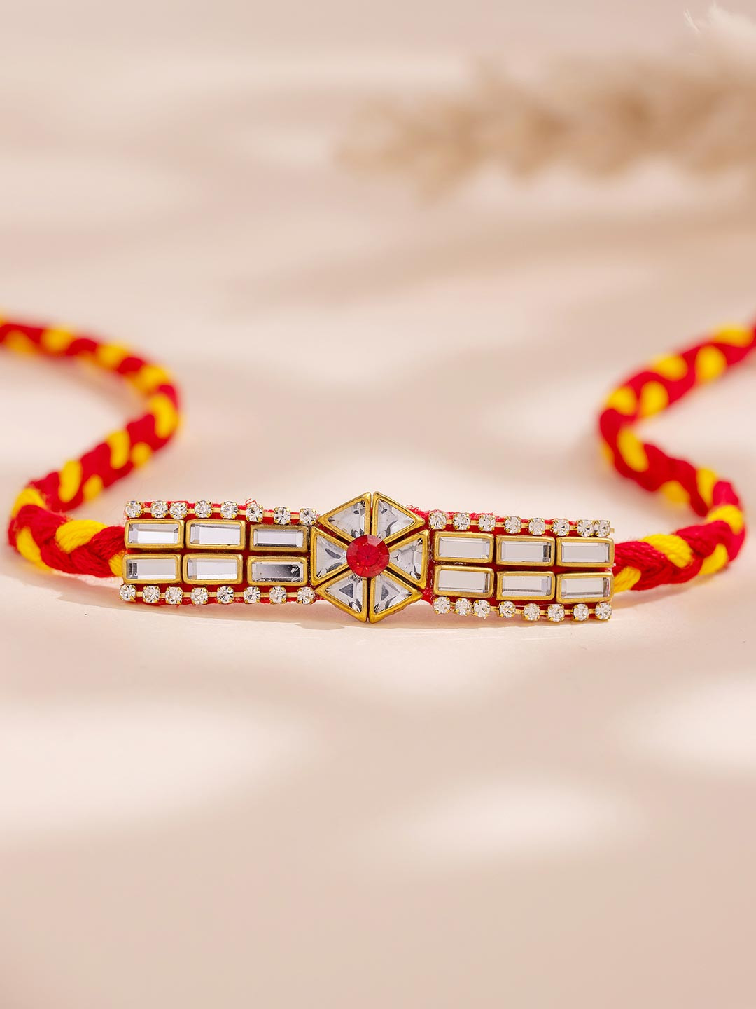 Elegant Kundan Polki Blossom Thread Rakhi For Brother