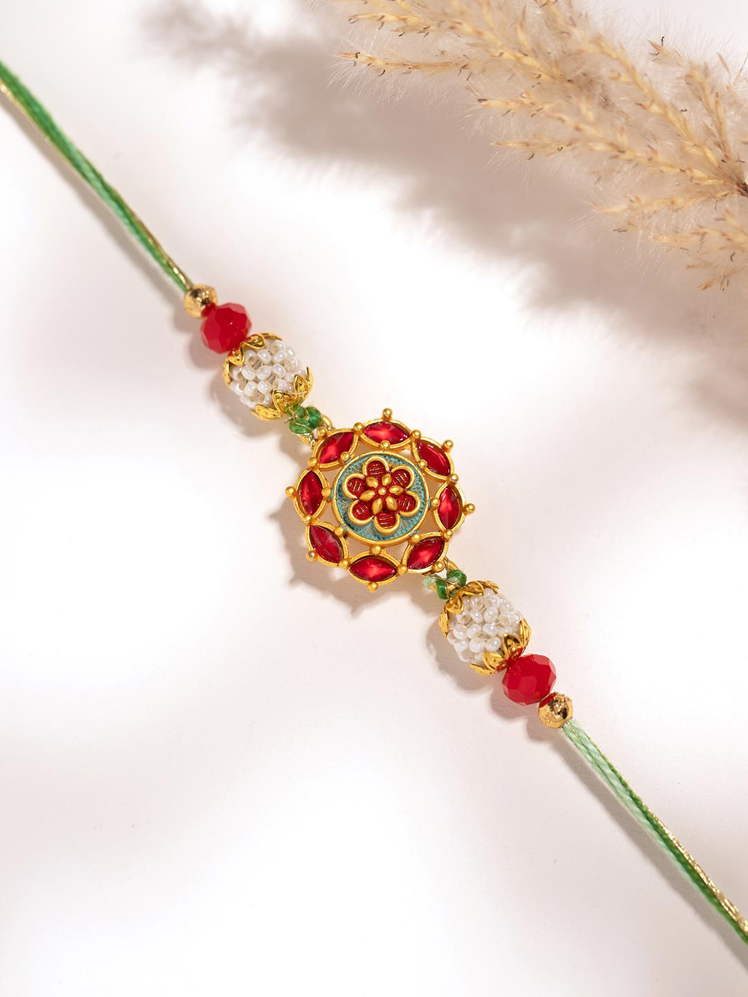 Voylla Eternal Bloom Floral Stone Studded & Beaded Thread Rakhi