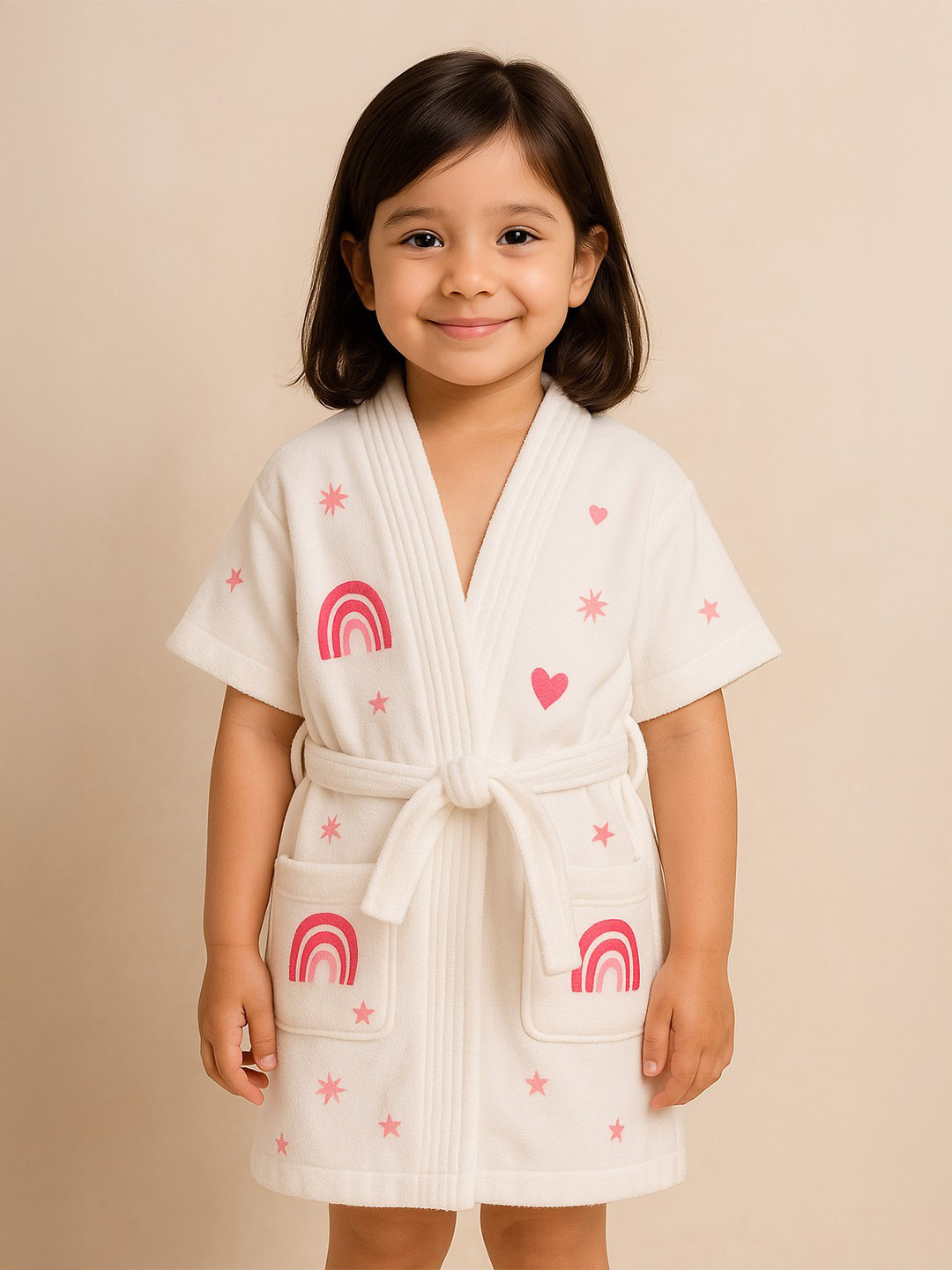 GAB Shawl White Conversational Cotton Drawstring Mini Bath Robe