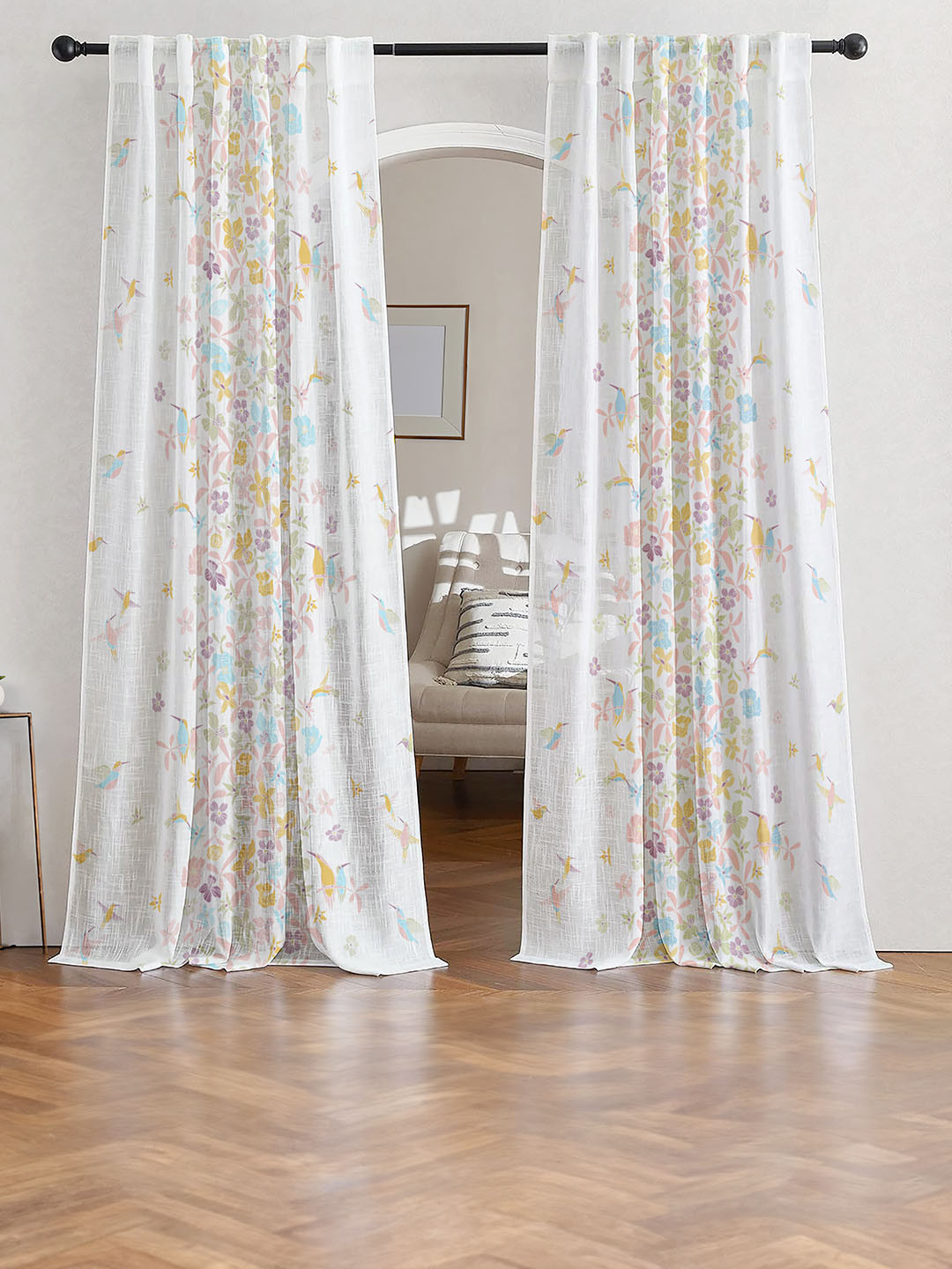Tranquebar Home Pink & White 2 Pieces Sheer Window Curtain