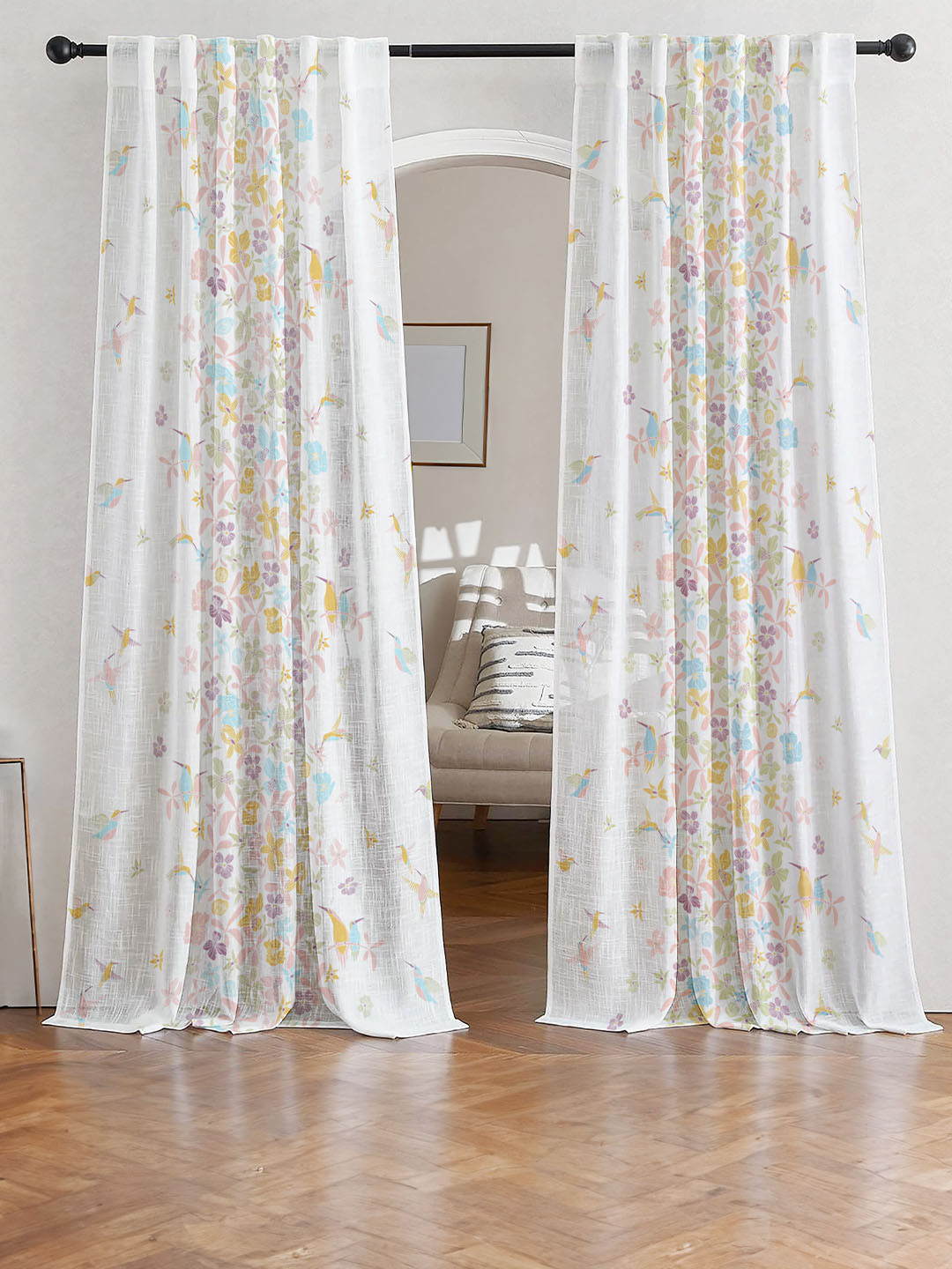 Tranquebar Home Pink & White 2 Pieces Sheer Door Curtain