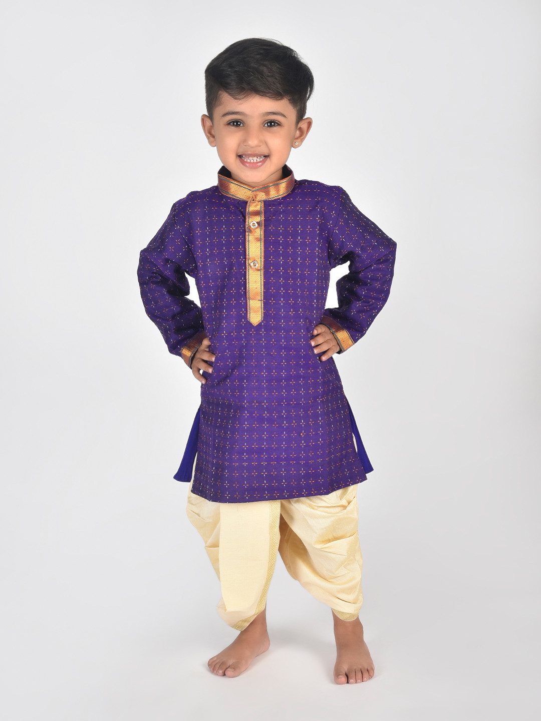 BAESD Boys Geometric Printed Mandarin Collar Pure Cotton Kurta With Dhoti Pants
