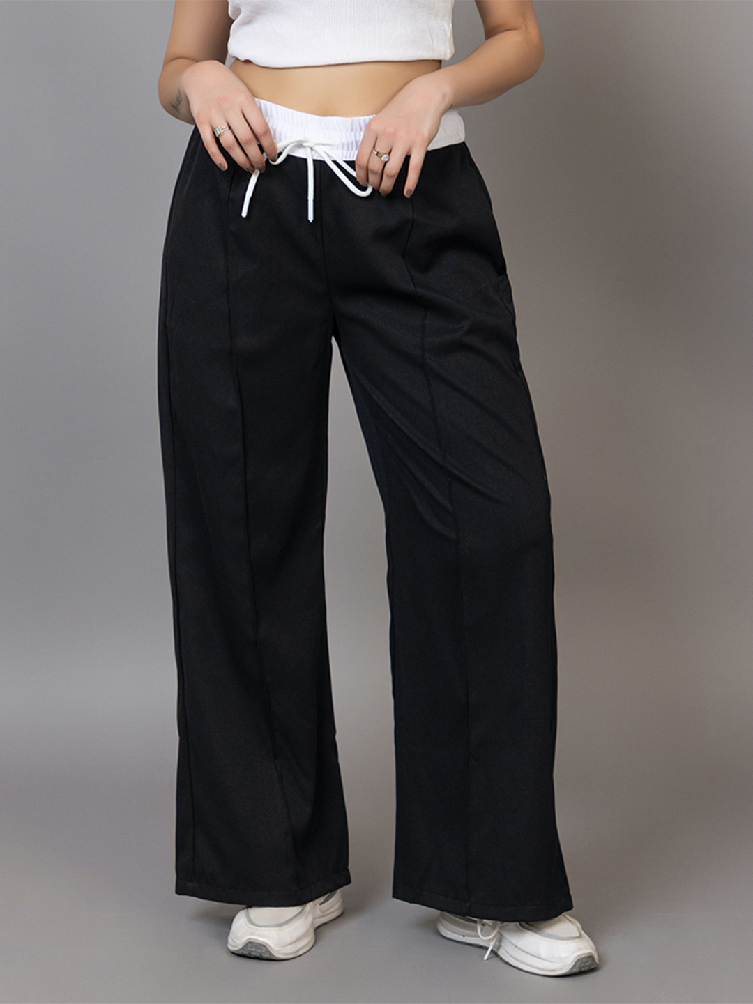BAYSTREET Women Mid Rise Flared Wide Leg Trousers