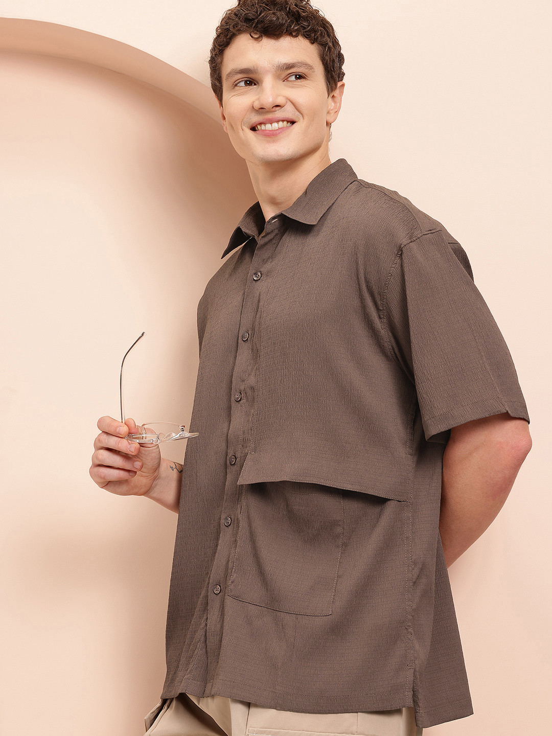 Mast & Harbour Textured Oversize Box Pocket Shirt