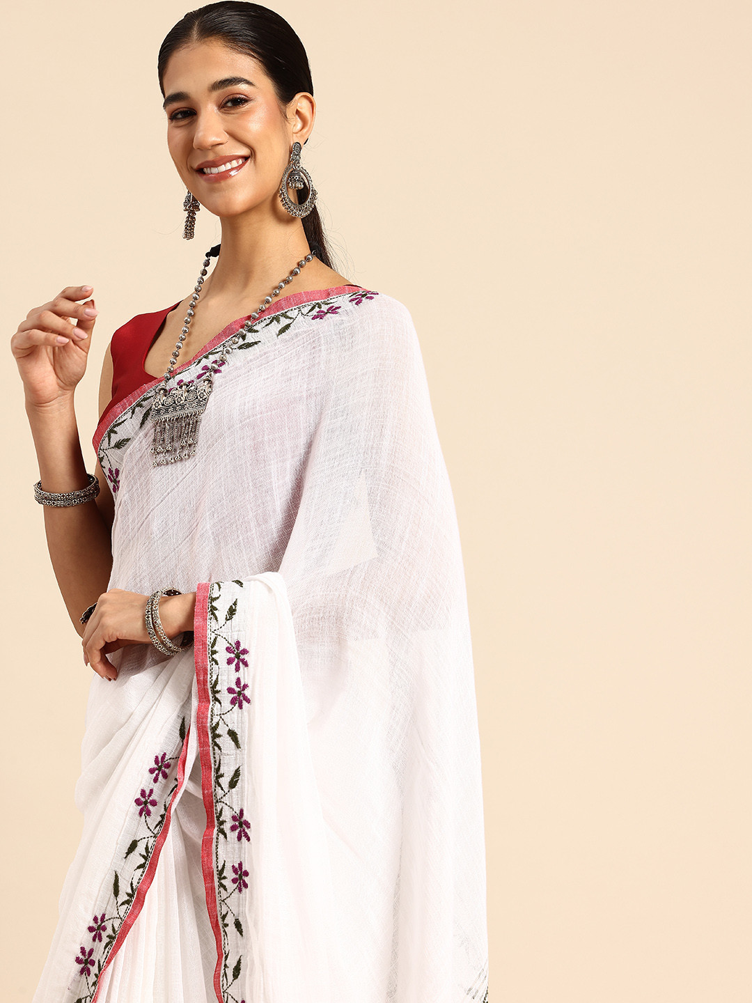 ArtEastri ArtEastri Linen Kantha Saree with Blouse piece