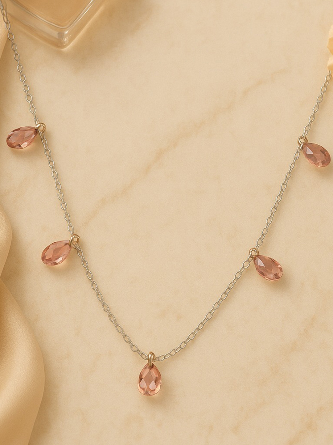 Nipura 925 Sterling Silver Rhodium Plated Crystal Beaded Rose Chain