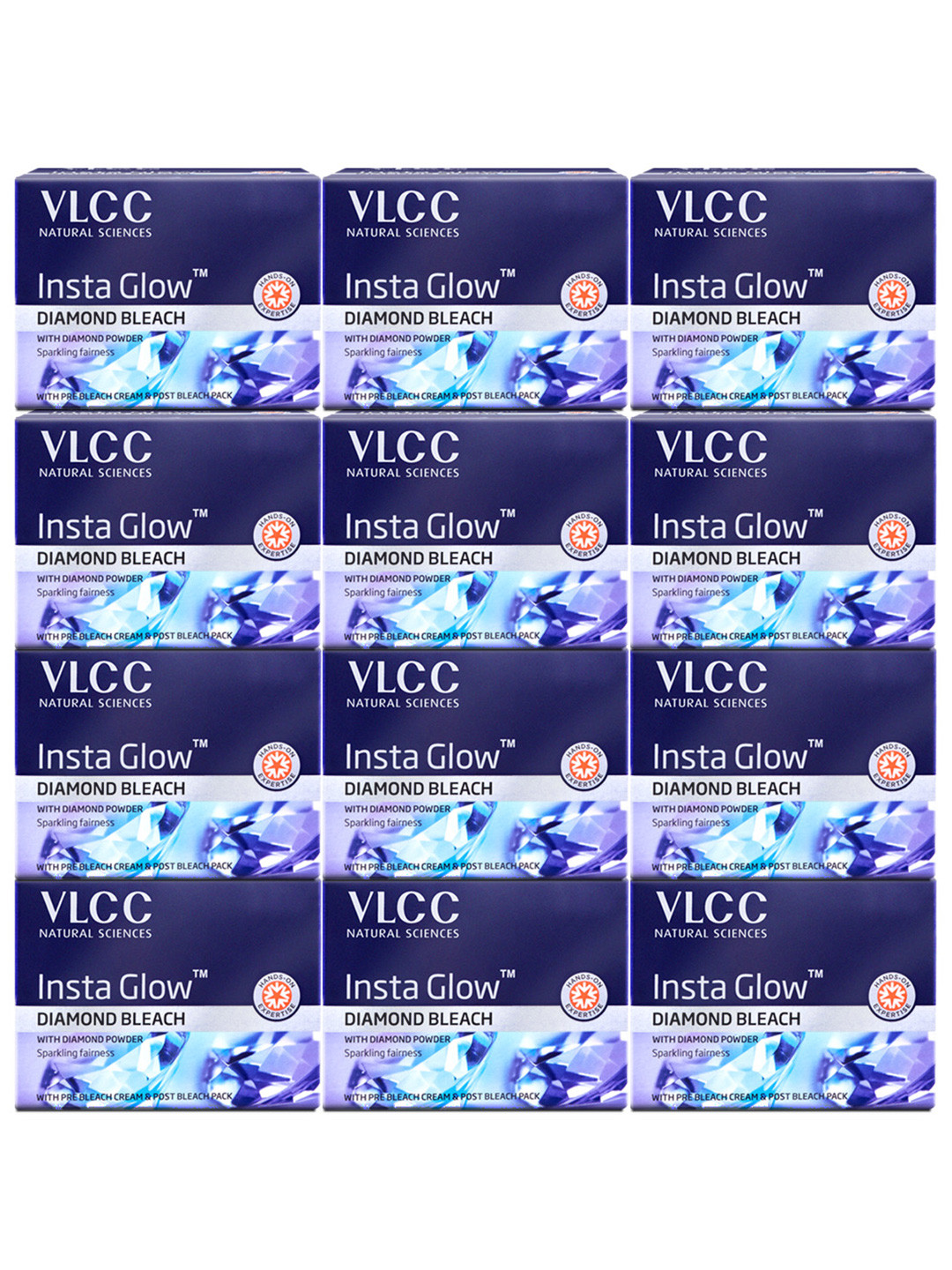 VLCC Set Of 12 Insta Glow Diamond Bleach With Diamond Powder - 30 g Each