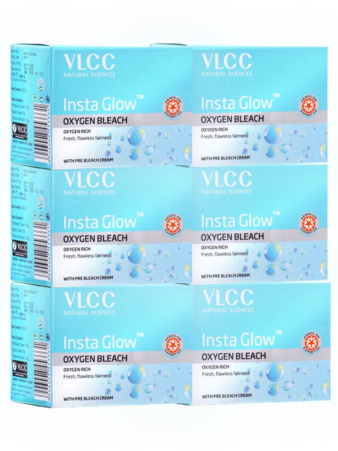 VLCC Set Of 6 Insta Glow Oxygen Bleach - 30 g Each
