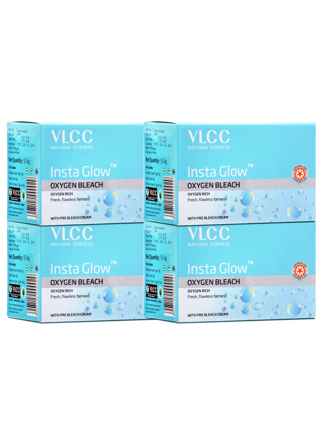 VLCC Set Of 4 Insta Glow Oxygen Bleach - 51 g Each