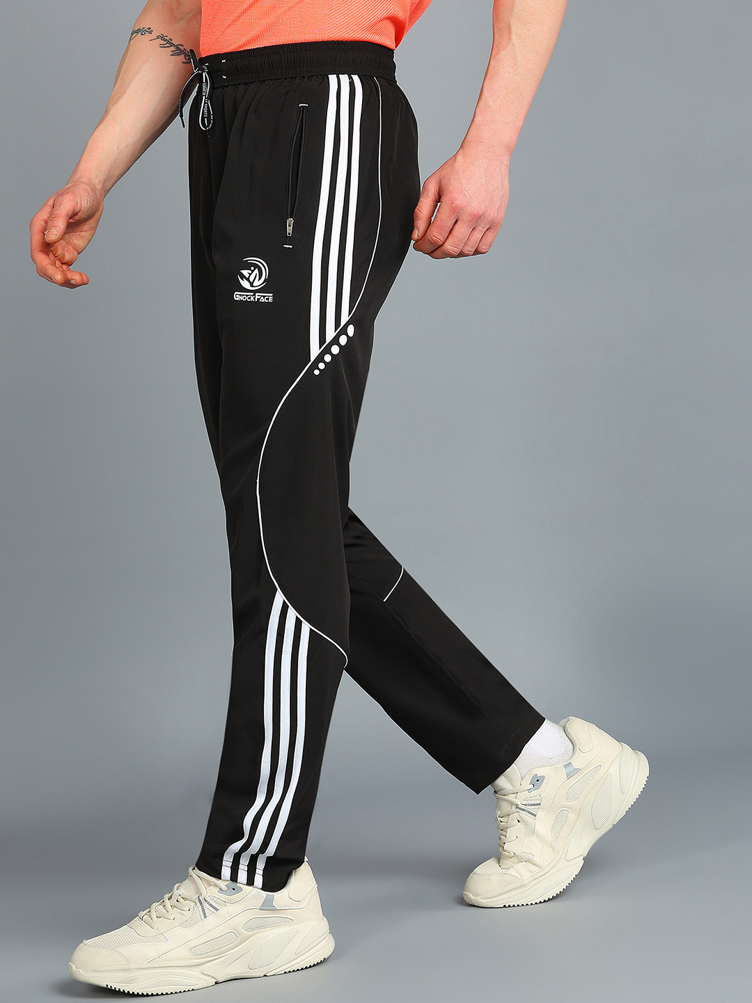 GNOCKFACE Men Brand Logo Mid Rise Tapered Fit Rapid-Dry Track Pants