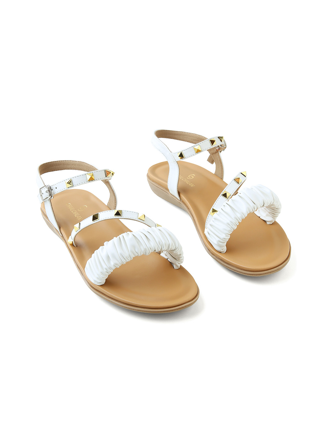 CHAAL CHALAN Opium Ruffle Gold Studs Flats