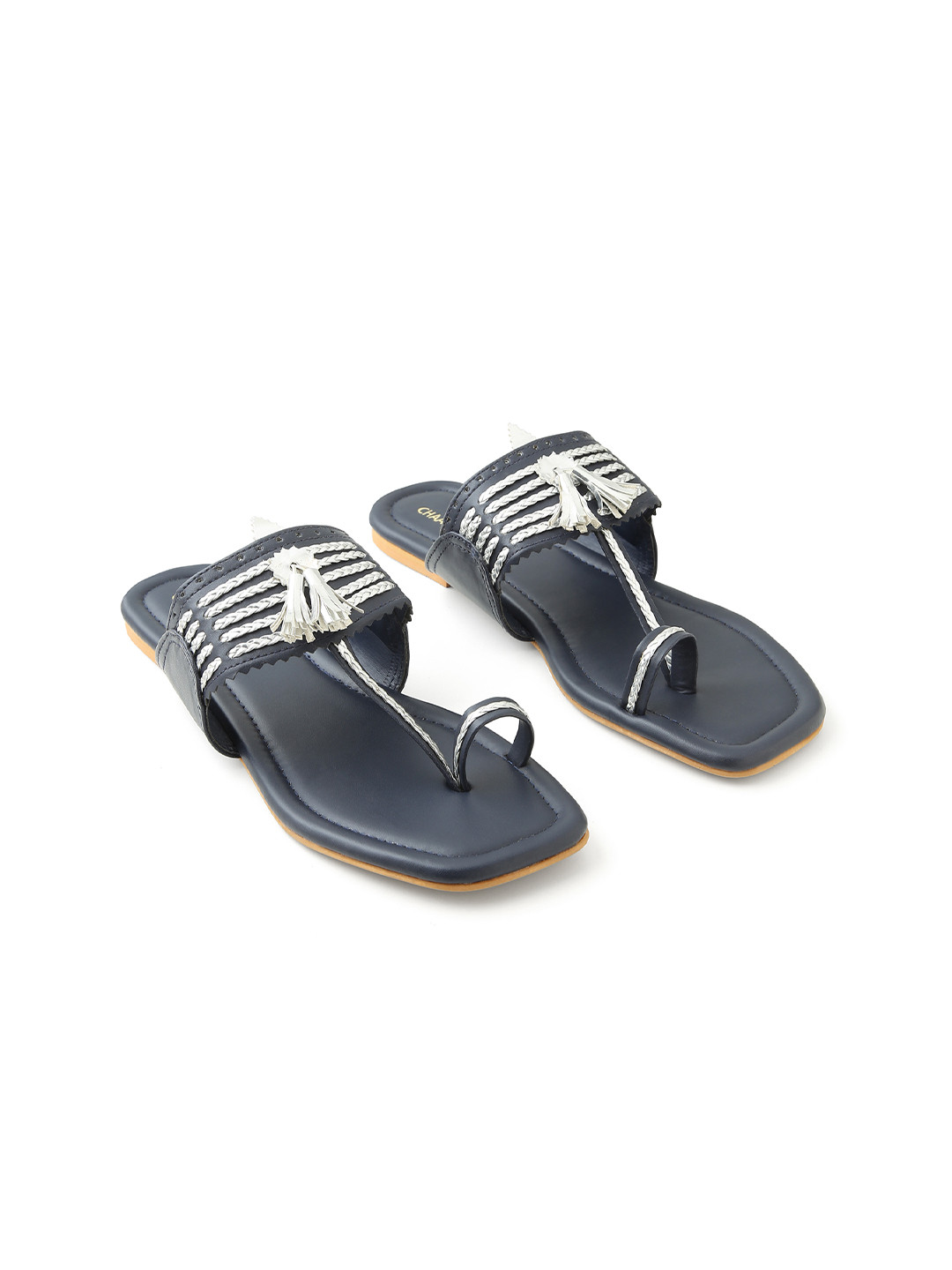 CHAAL CHALAN Laila Blue Kolhapuri With Silver Work Flats