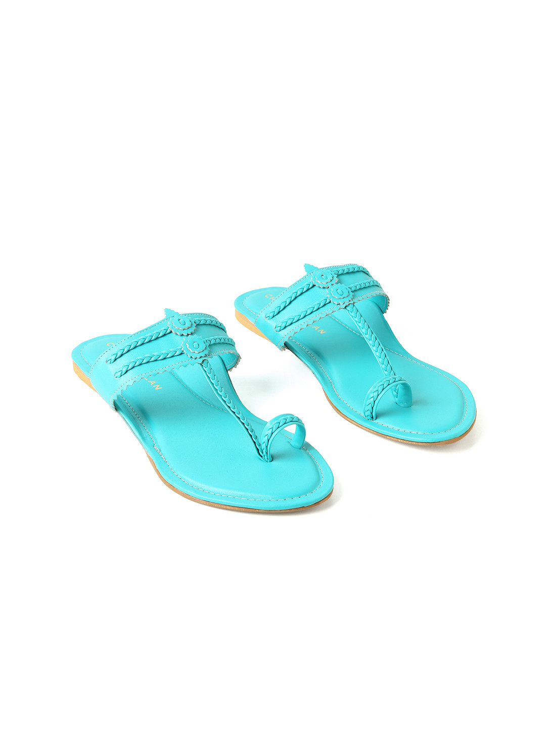 CHAAL CHALAN Jayla Turquoise Kolhapuri Flats