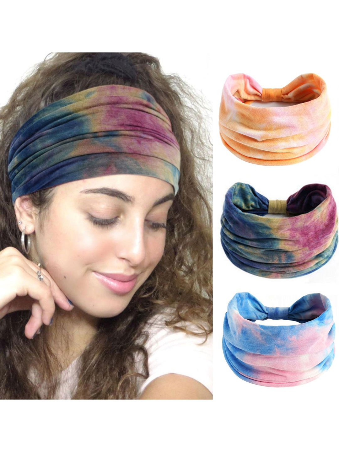 XFyt Pack Of 3 Assorted Tie Dye Bandana HeadBand