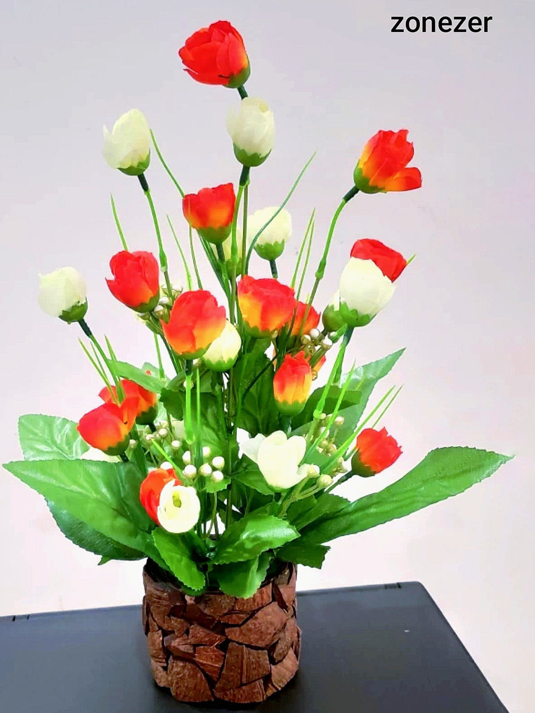 ZONEZER Orange 1 Pieces Tulip Artificial Flower With Pot