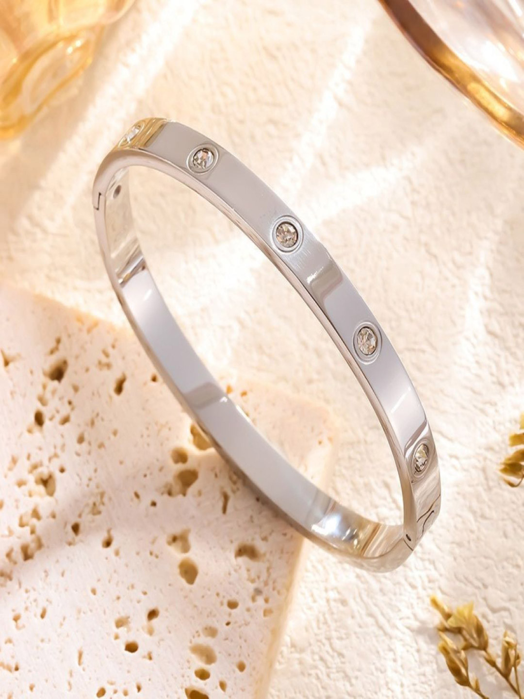 AQUASTREET 18K Silver Plated Waterproof Anti-Tarnish Zircon Bangle Bracelet