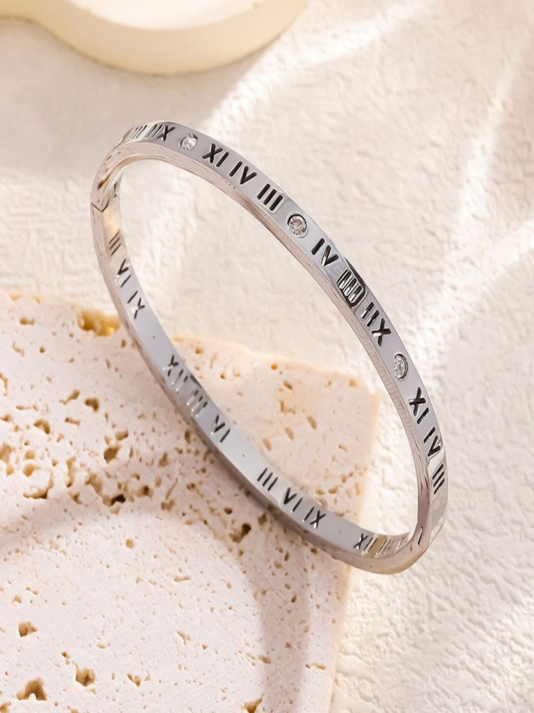 AQUASTREET 18K Silver Plated Waterproof Anti-Tarnish Roman Numeral Bangle Bracelet