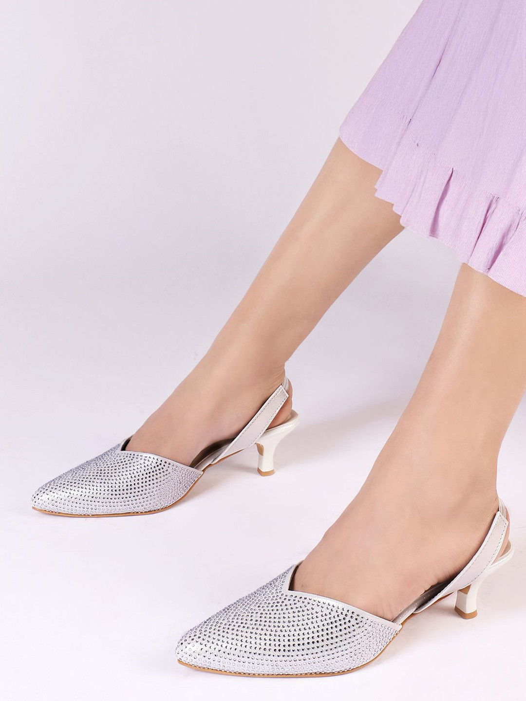 PLANET WALK Embellished Pointed Toe Kitten Sandals