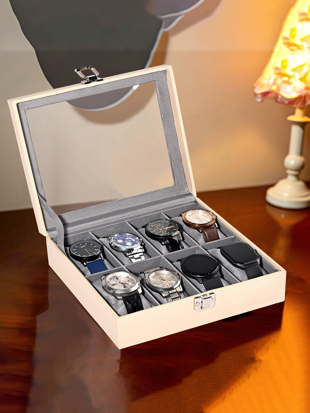 Myntra Elegant Homes Cream Premium Faux Leather 8 Slots Watch Holder Organisers Box