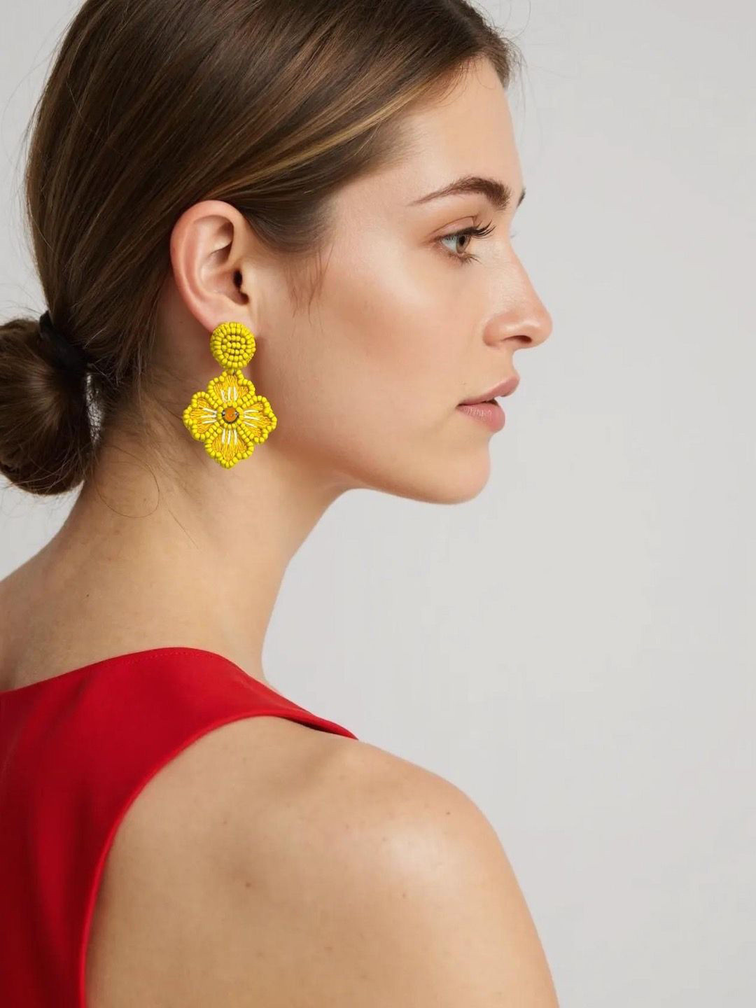 Digital Dress Room Beaded Floral Shaped Danger Drop Earrings