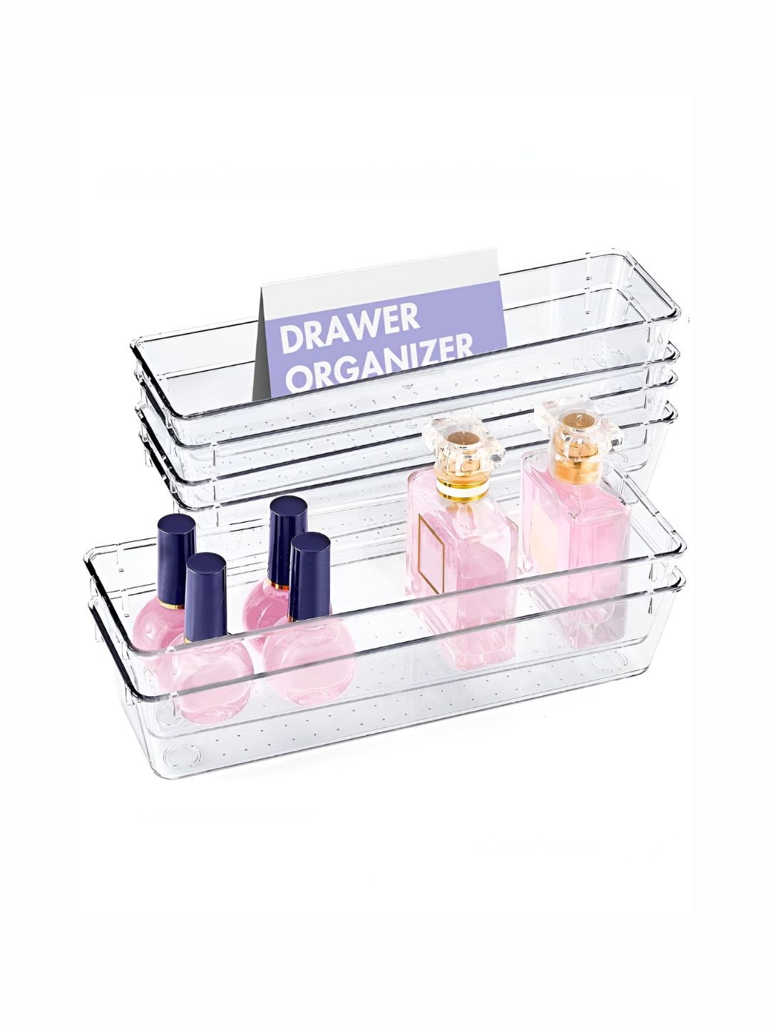 Aura Transparent 6 Piece Set Storage Organizer 3x9 Inch Drawer Makeup Organiser
