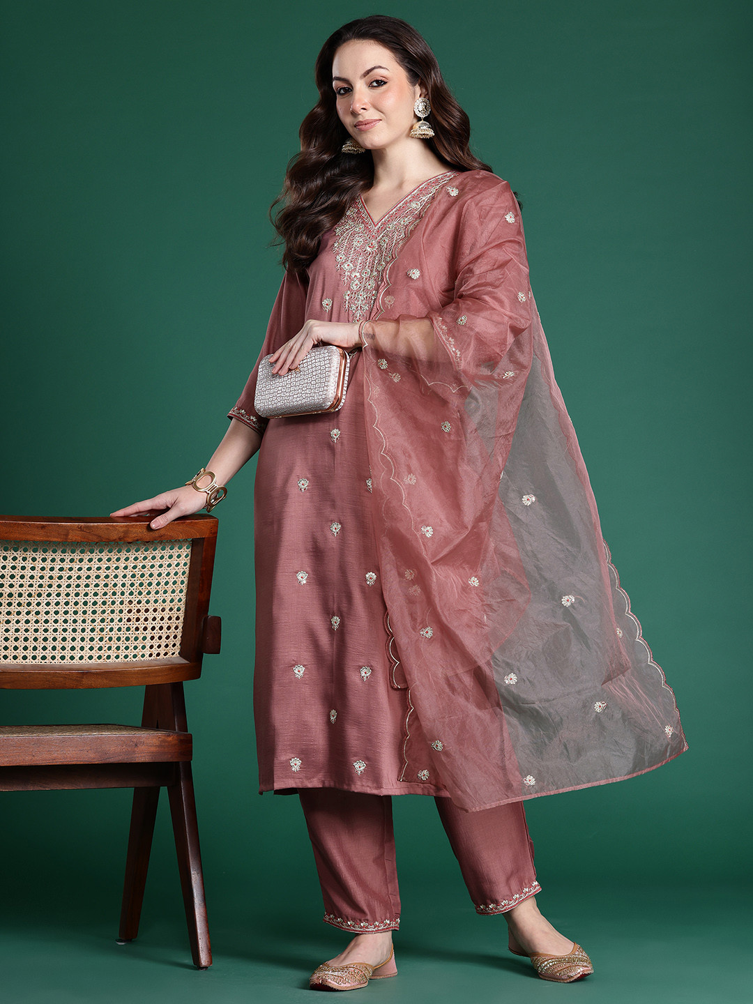 Indo Era Ethnic Motifs Embroidered Sequinned Kurta with Trousers & With Dupatta