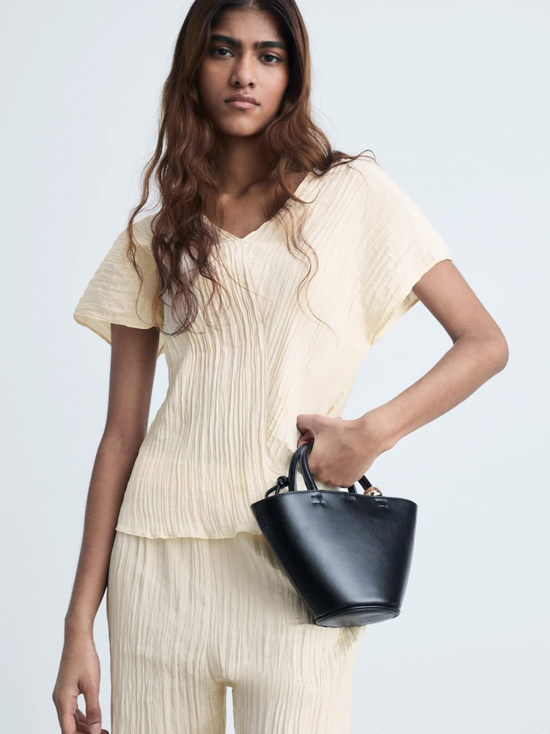 MANGO Crinkled Effect Extended Sleeves Top