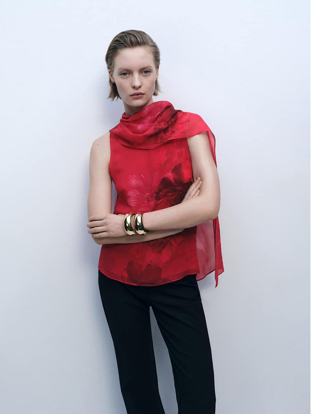 MANGO Floral Print Top with Scarf