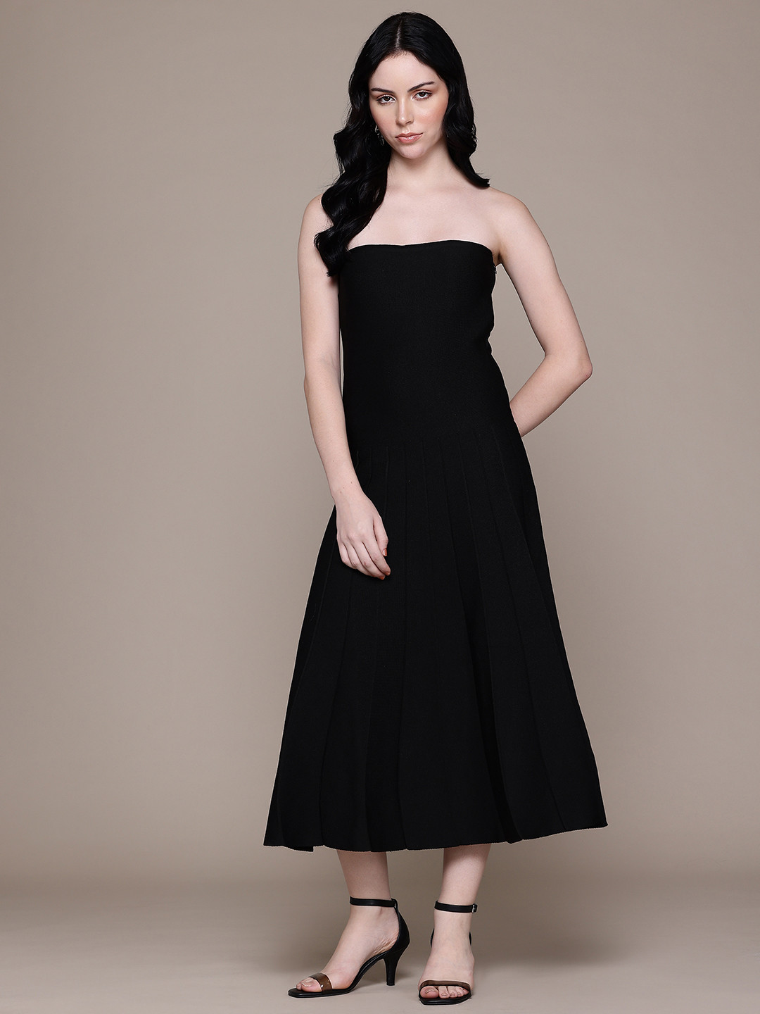 MANGO Knitted Strapless Maxi Bandeau Dress