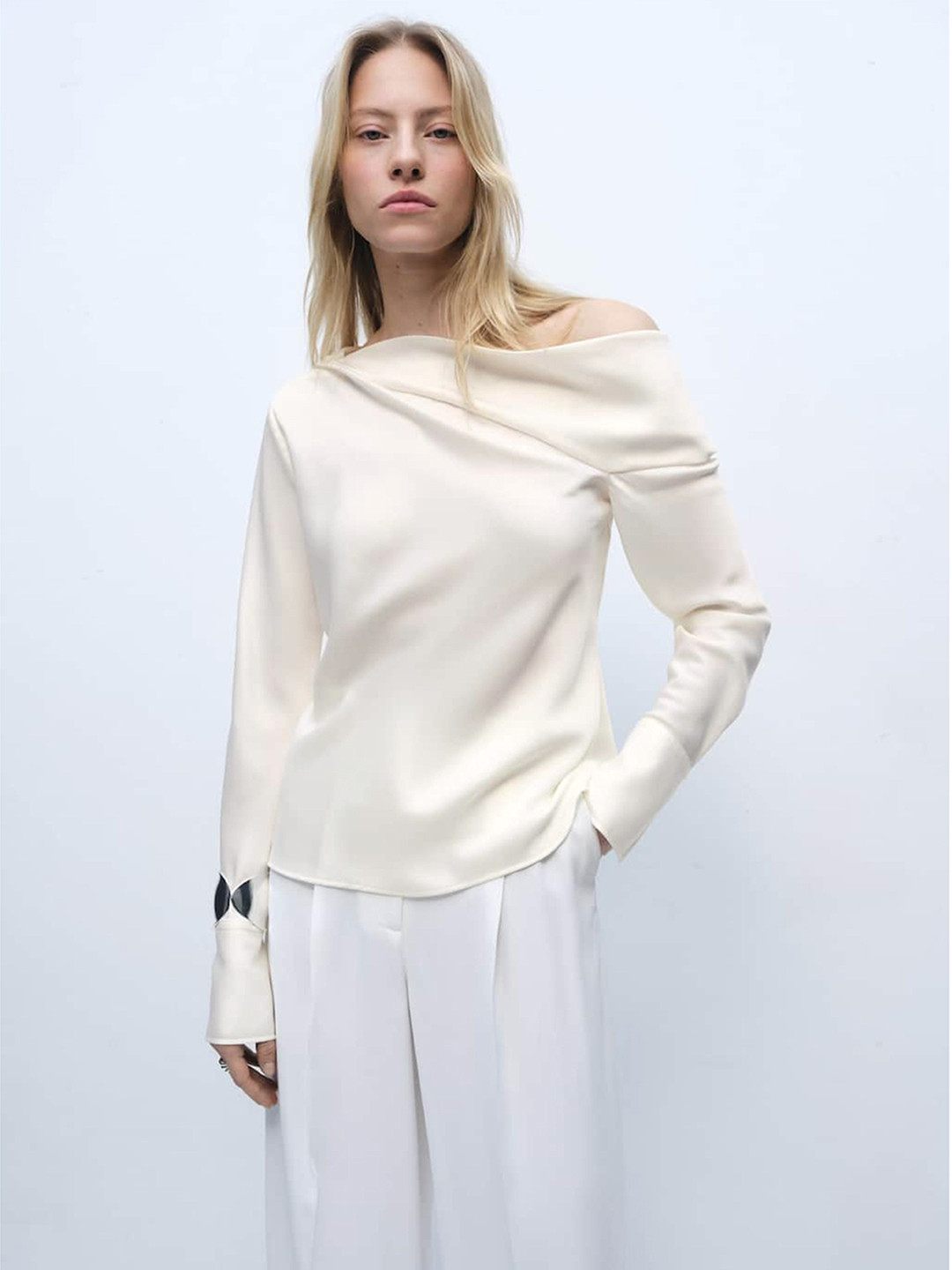 MANGO Asymmetric Draped Satin-Finish Top