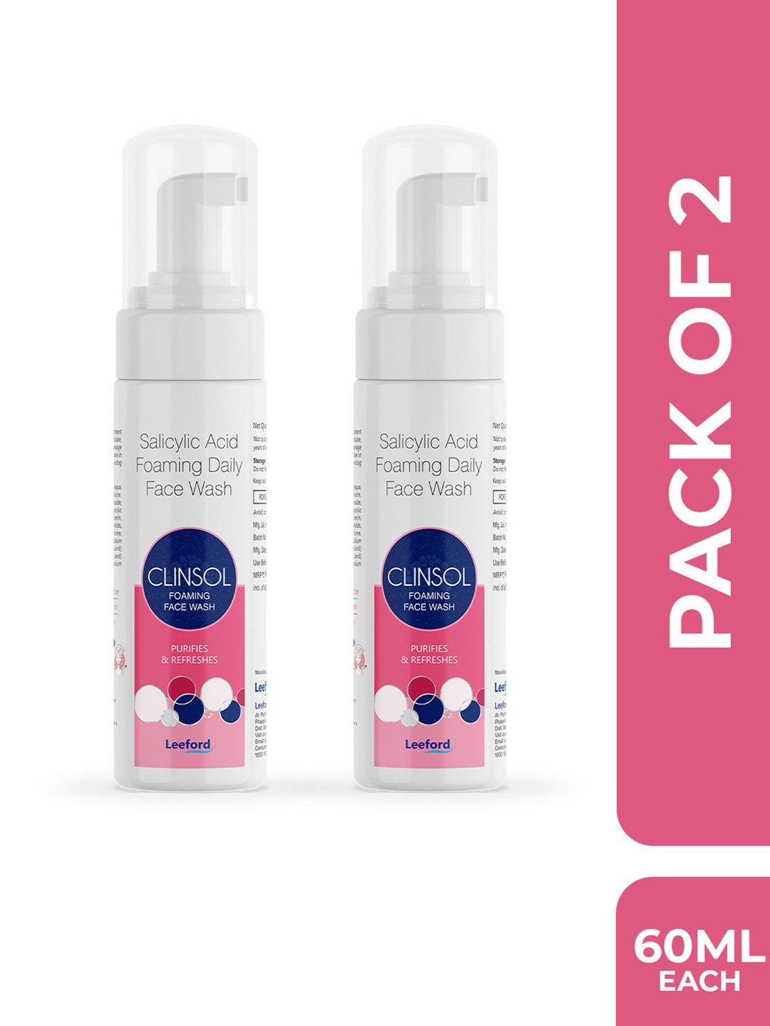 Leeford Pack of 2 Clinsol Salicylic Acid Foaming Daily Face Wash - 60ml