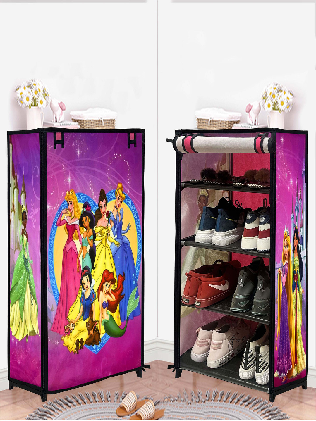 Rmerchants Pink  4-Tiers Printed Shoe Rack