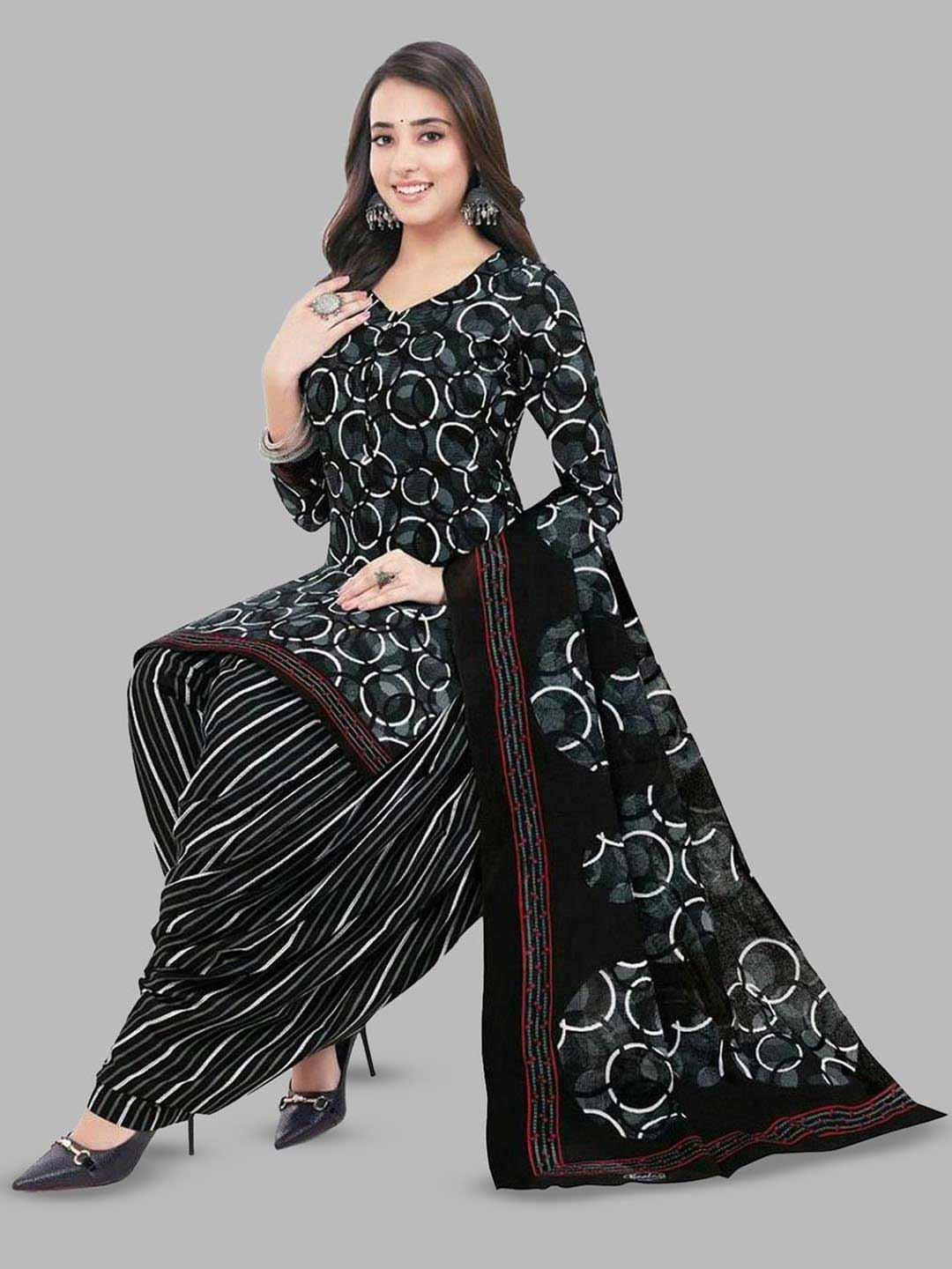 SIMPLYETHNIC Crepe Printed Top and Bottom Fabric with Chiffon Dupatta